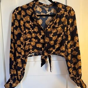 MINKPINK Black and Gold Floral Blouse